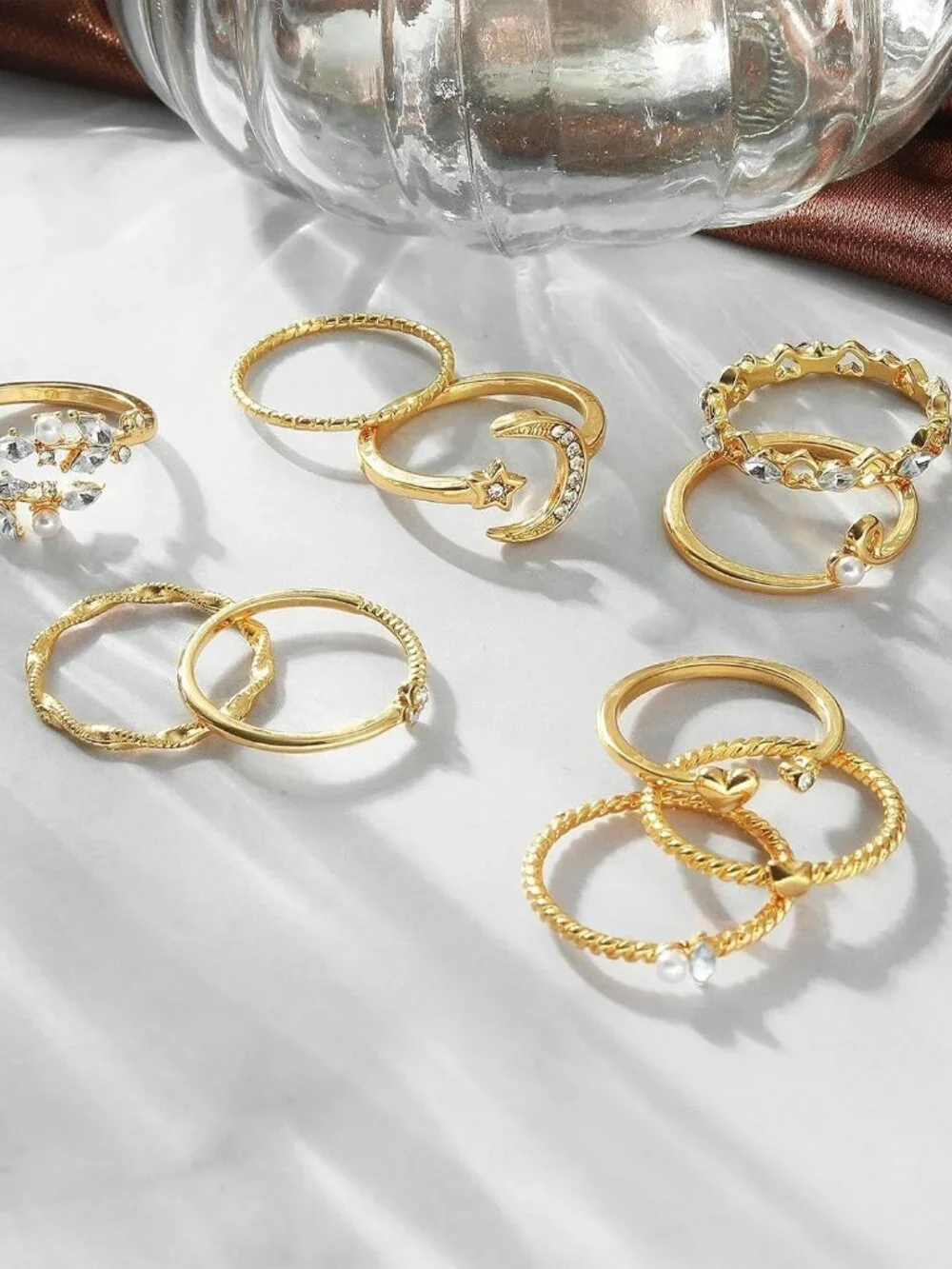 Gold Stackable Rings for Women Teen Girl Gifts Trendy Stuff Simple Star Moon Hea - Picture 7 of 9